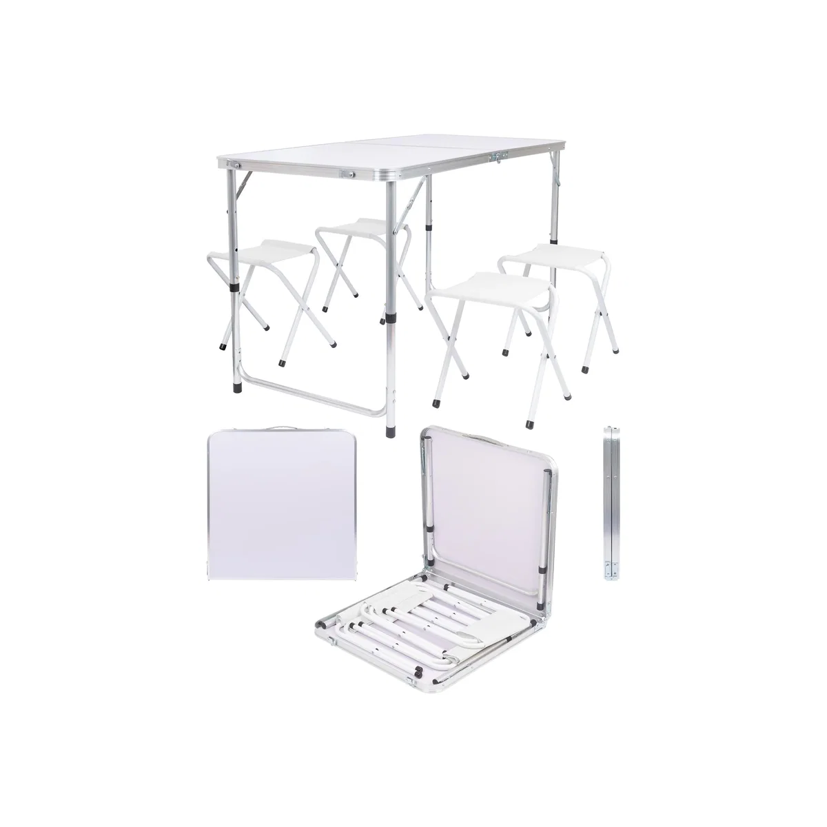 5pc Height Adjustable Folding Picnic Table Chairs Set - White – image 1