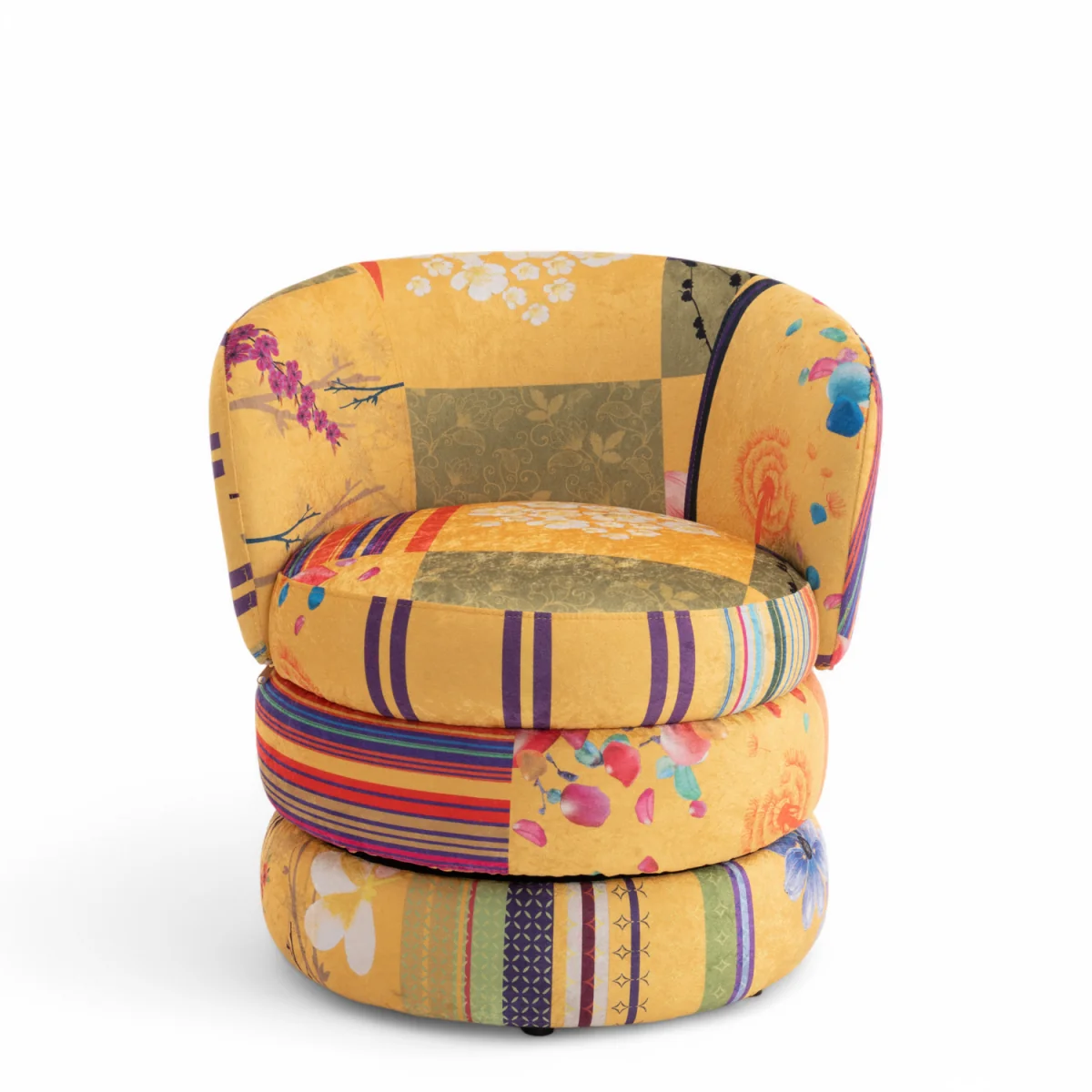 Fabric Gold Patchwork Tilly Accent Swivel Chair - Gold – image 3