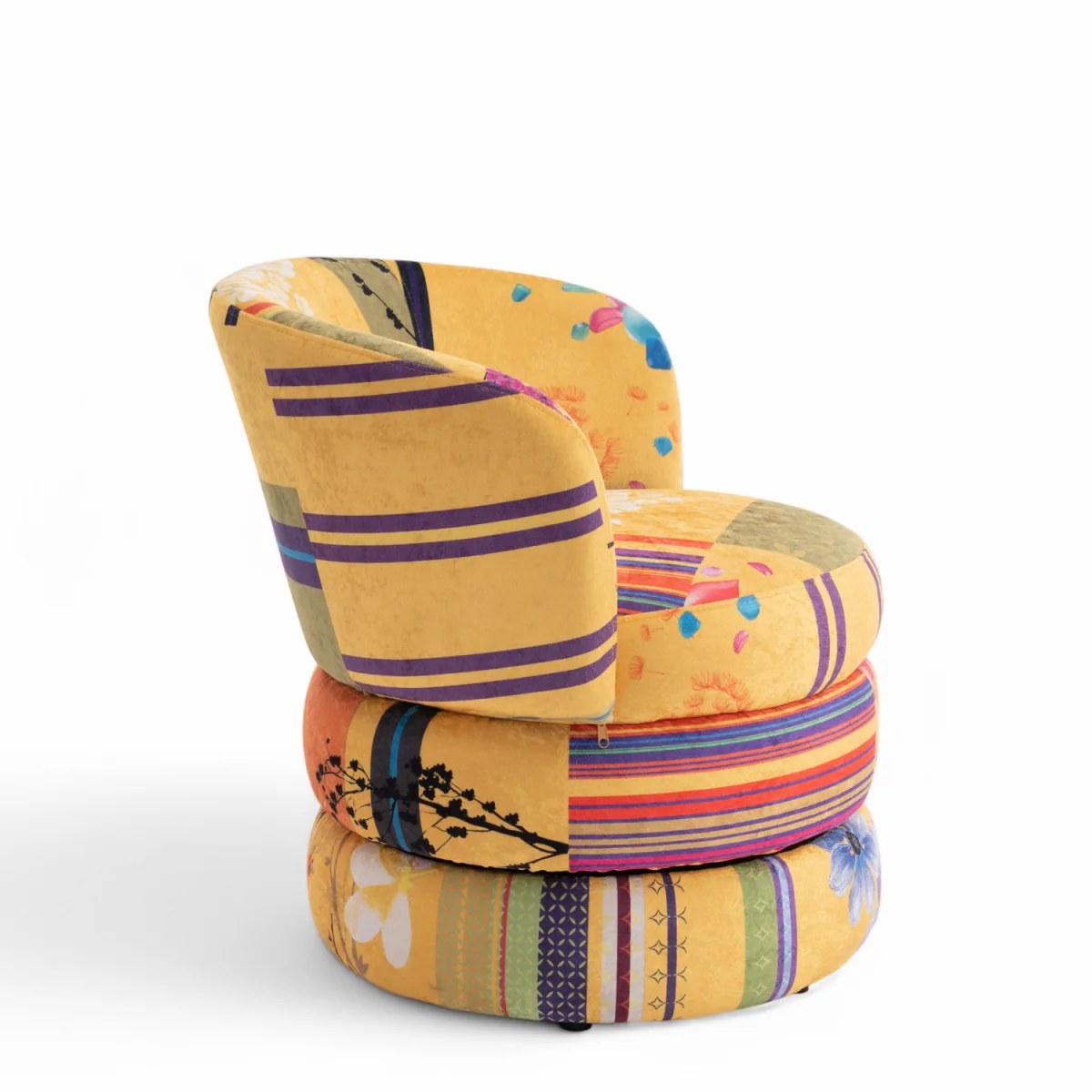 Fabric Gold Patchwork Tilly Accent Swivel Chair - Gold – image 4