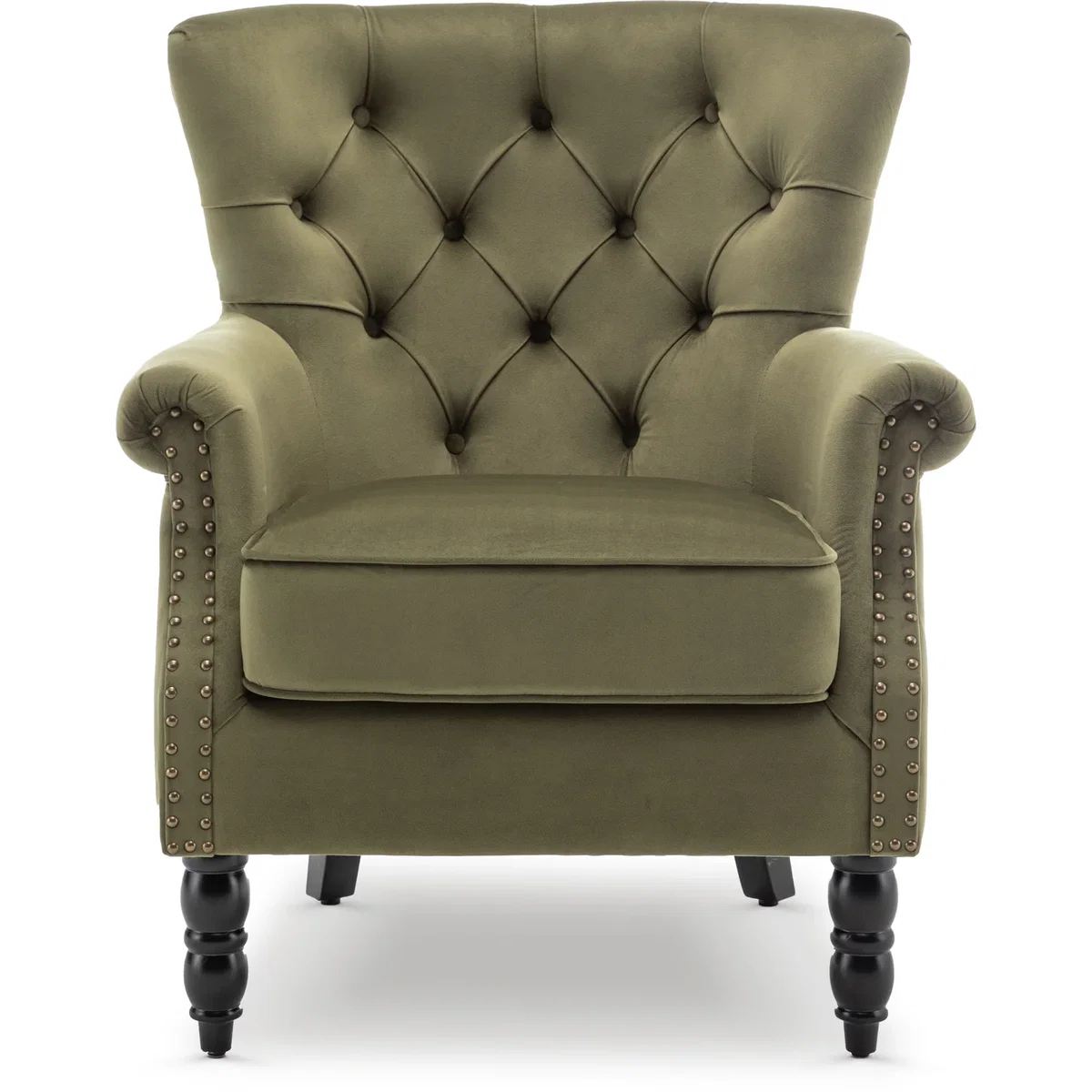 Velvet Sage Green Liana Accent Wingback Chair - Sage Green – image 3
