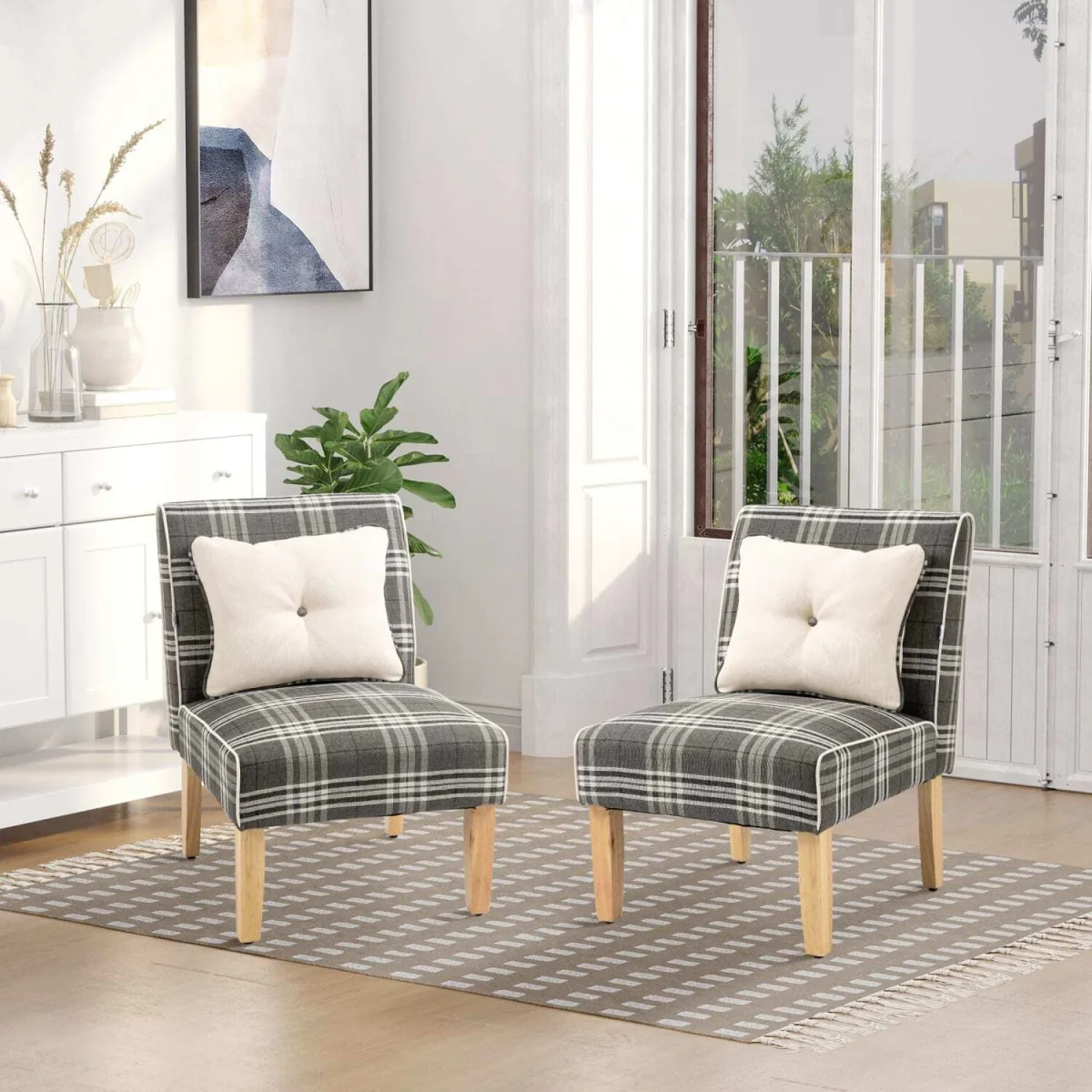 Tala Fabric Grey Accent Dining Chairs Set of 2 - Patterned Upholstery, Wood Legs – image 4