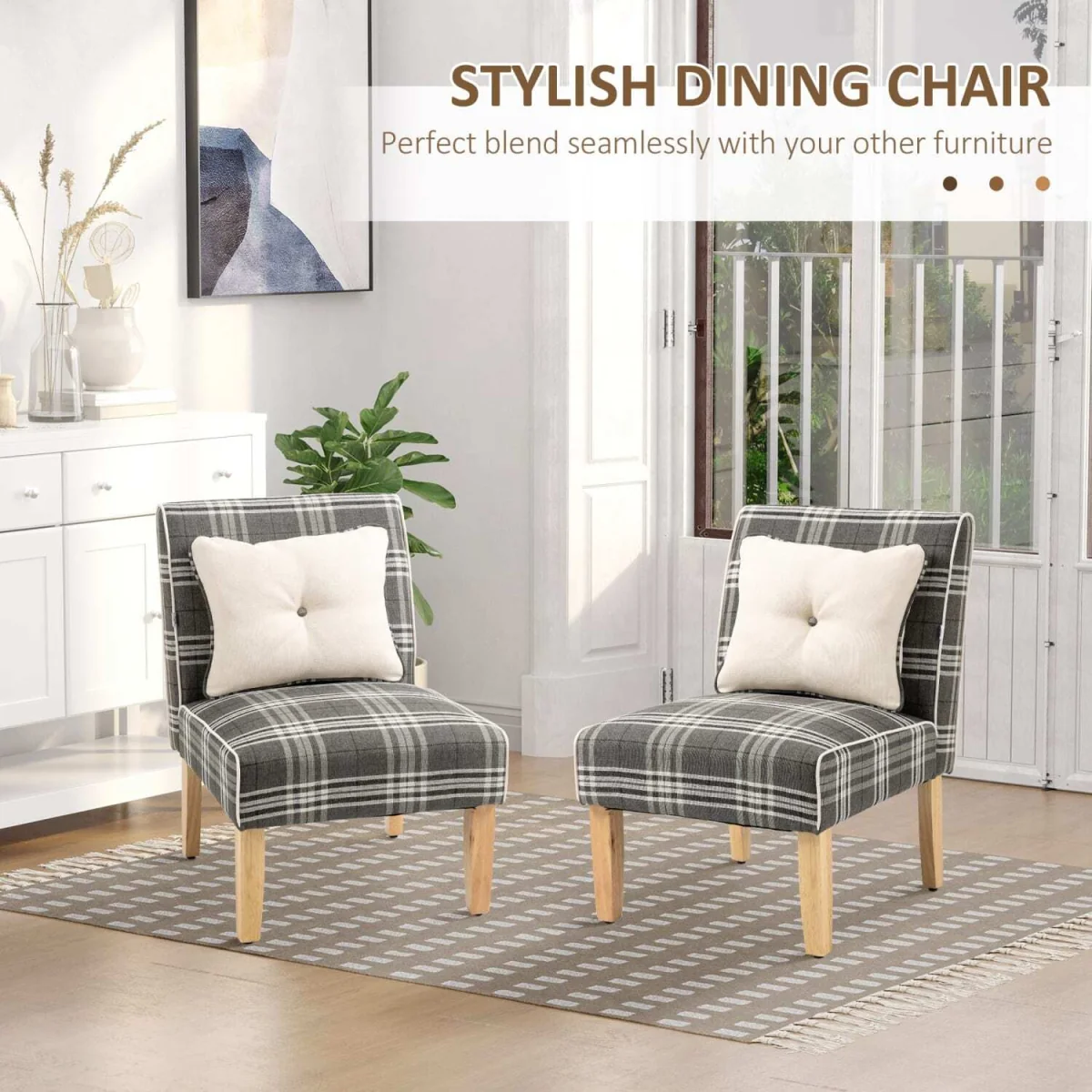 Tala Fabric Grey Accent Dining Chairs Set of 2 - Patterned Upholstery, Wood Legs – image 6