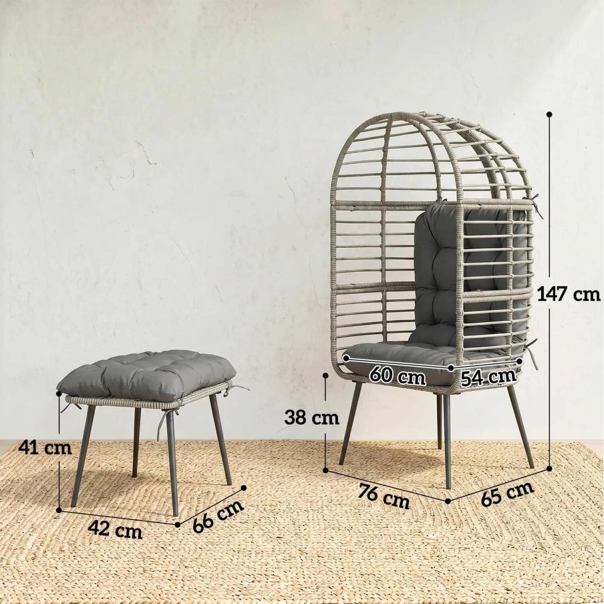 Outsunny Standing Egg Chair with Footstool and Cushion - Light Grey – image 8
