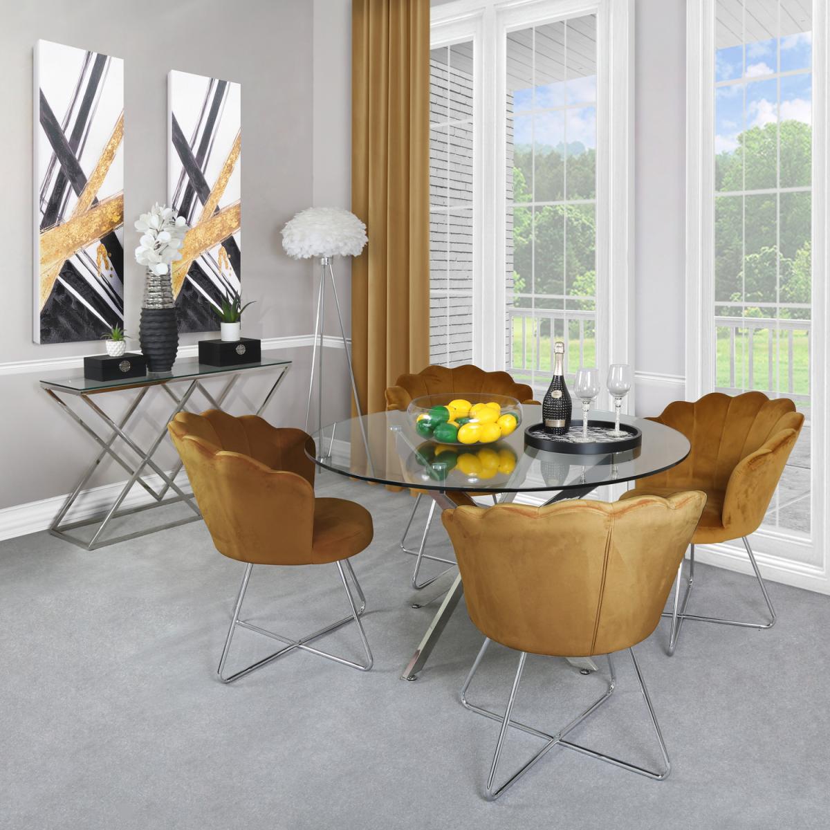 Accent Velvet Dining Shell Chair with Silver Legs - Mustard – image 2