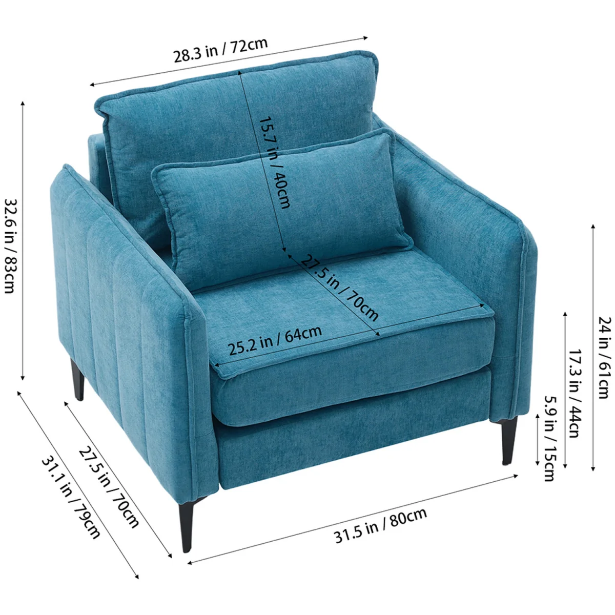 Modern Upholstered Accent Chair with Lumbar Cushion - Turquoise – image 7