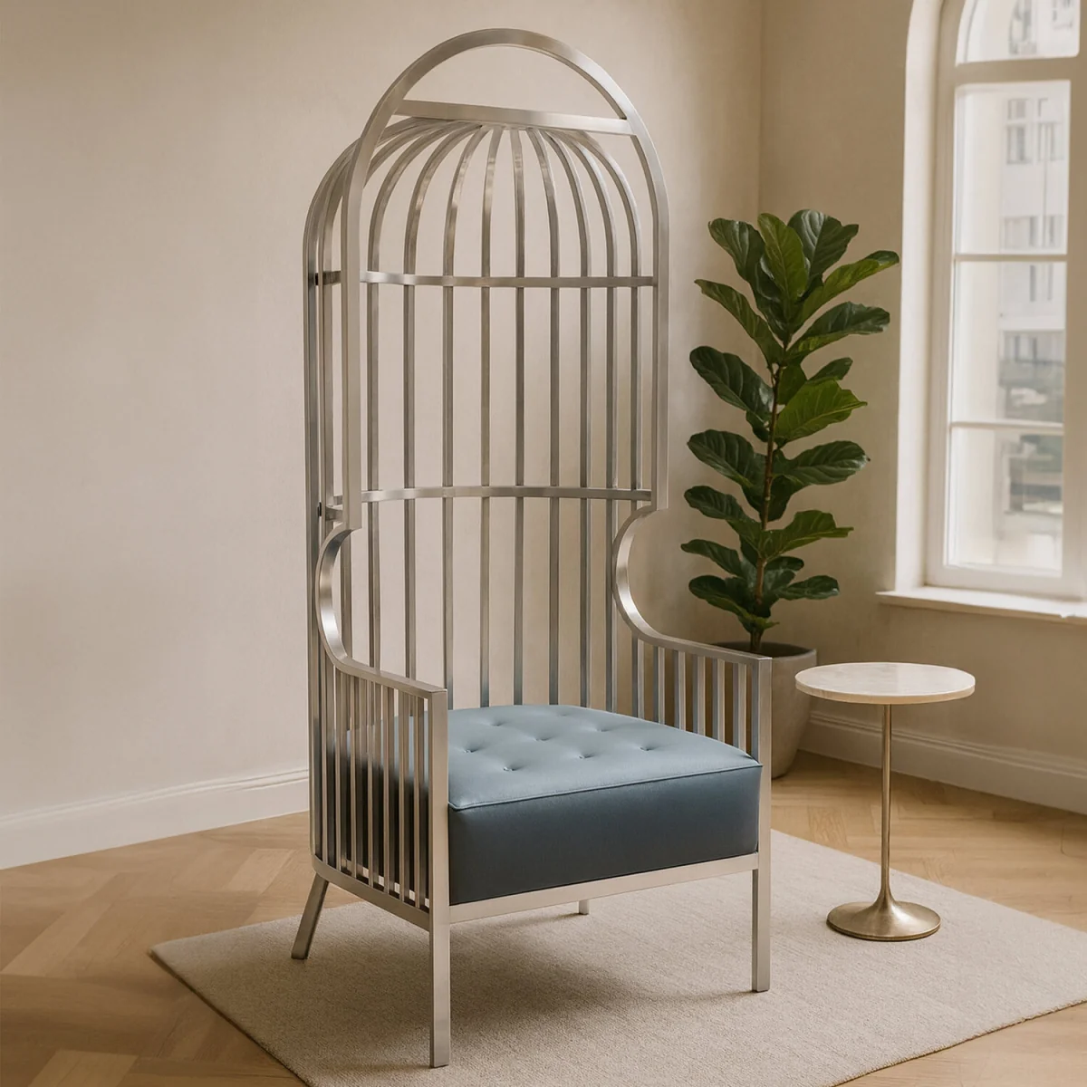 Eliza Brushed Silver Dome Cage Chair - Silver