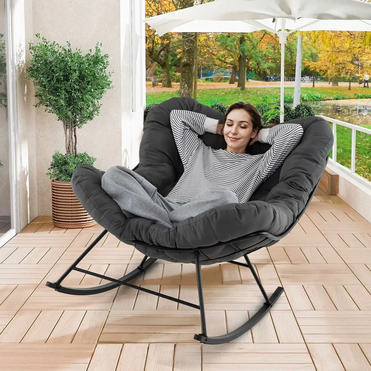 Oversized Egg Papasan Chair - Grey