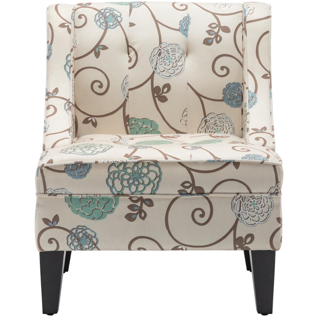 Patterned Linen Wingback Chair - Beige/Flower – image 2