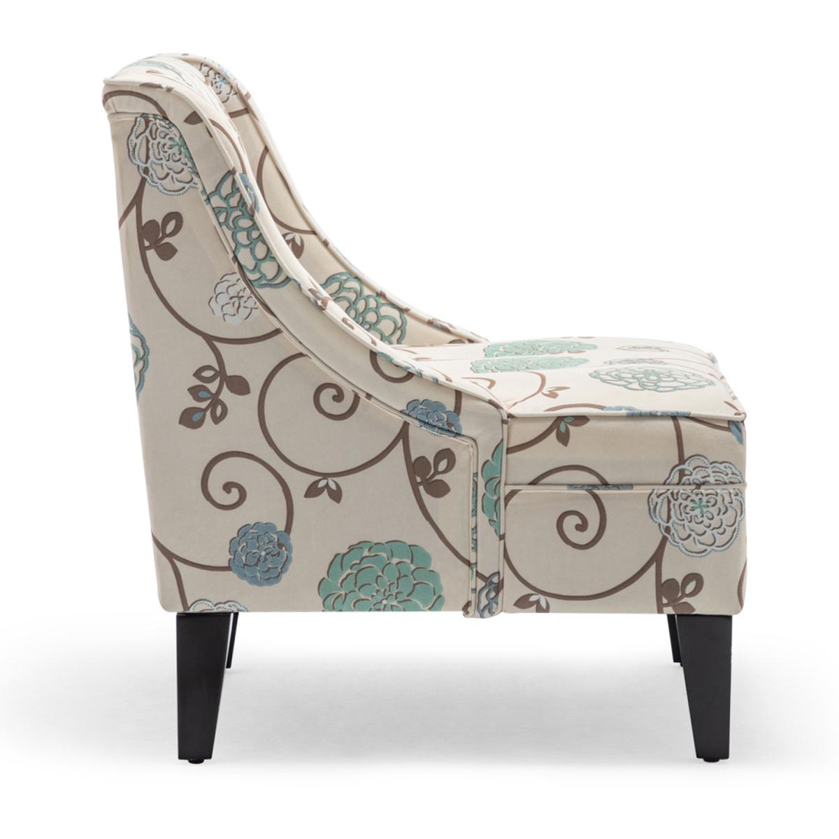 Patterned Linen Wingback Chair - Beige/Flower – image 3