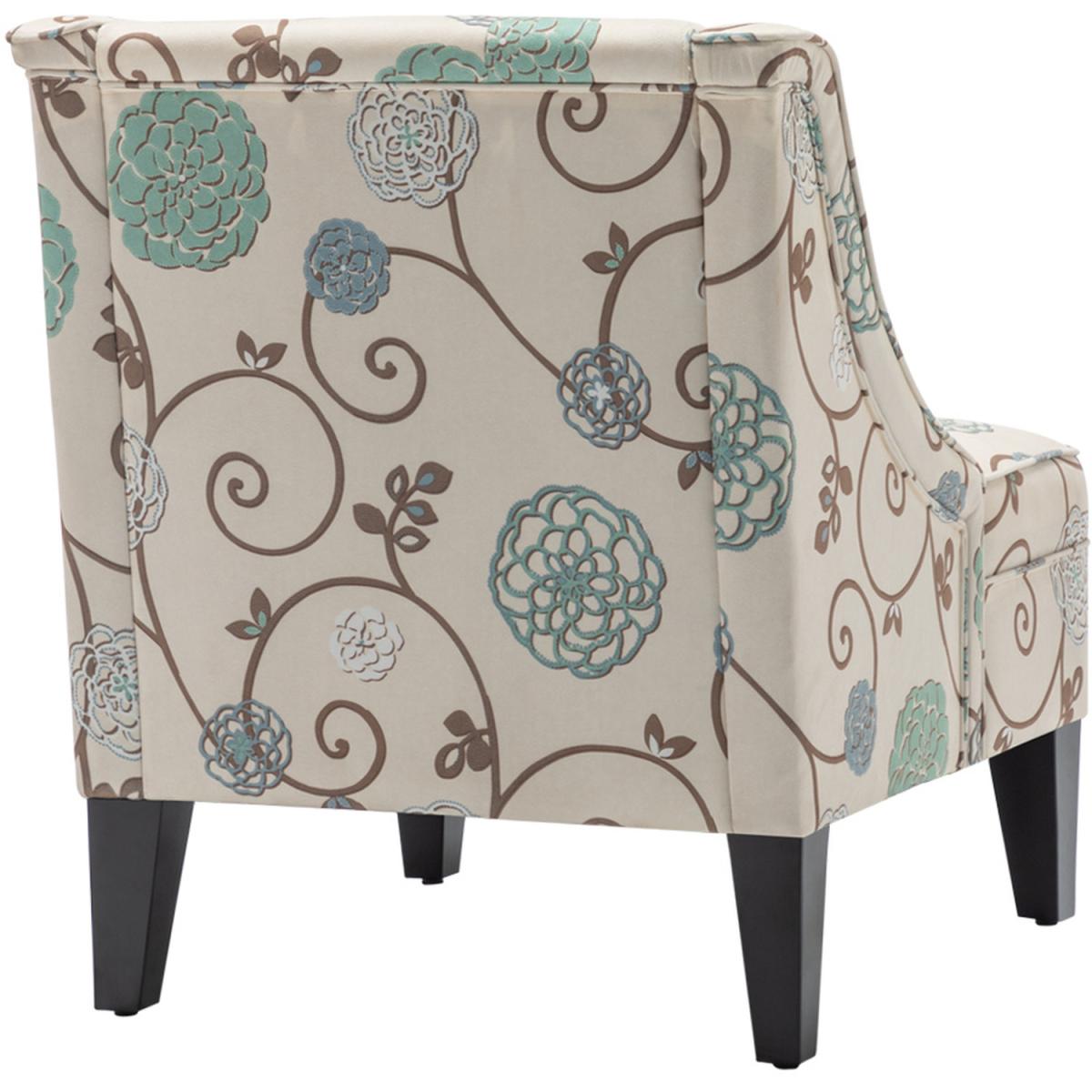 Patterned Linen Wingback Chair - Beige/Flower – image 4