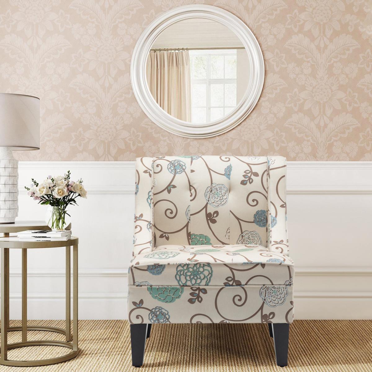 Patterned Linen Wingback Chair - Beige/Flower – image 6
