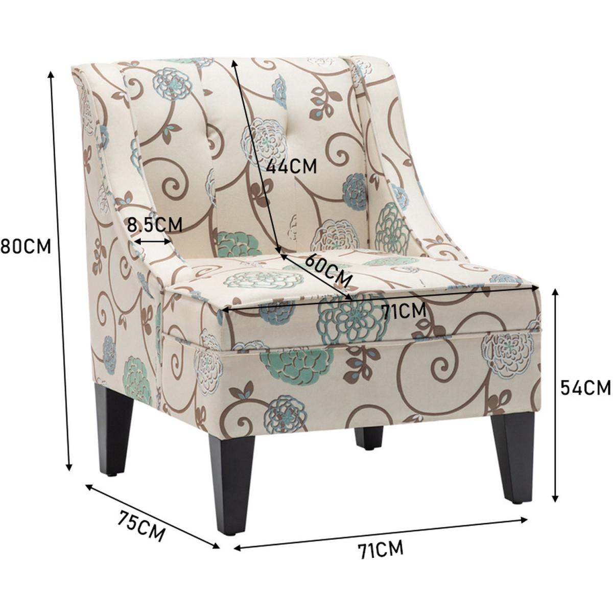 Patterned Linen Wingback Chair - Beige/Flower – image 7