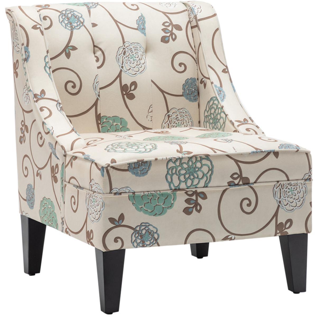 Patterned Linen Wingback Chair - Beige/Flower – image 8