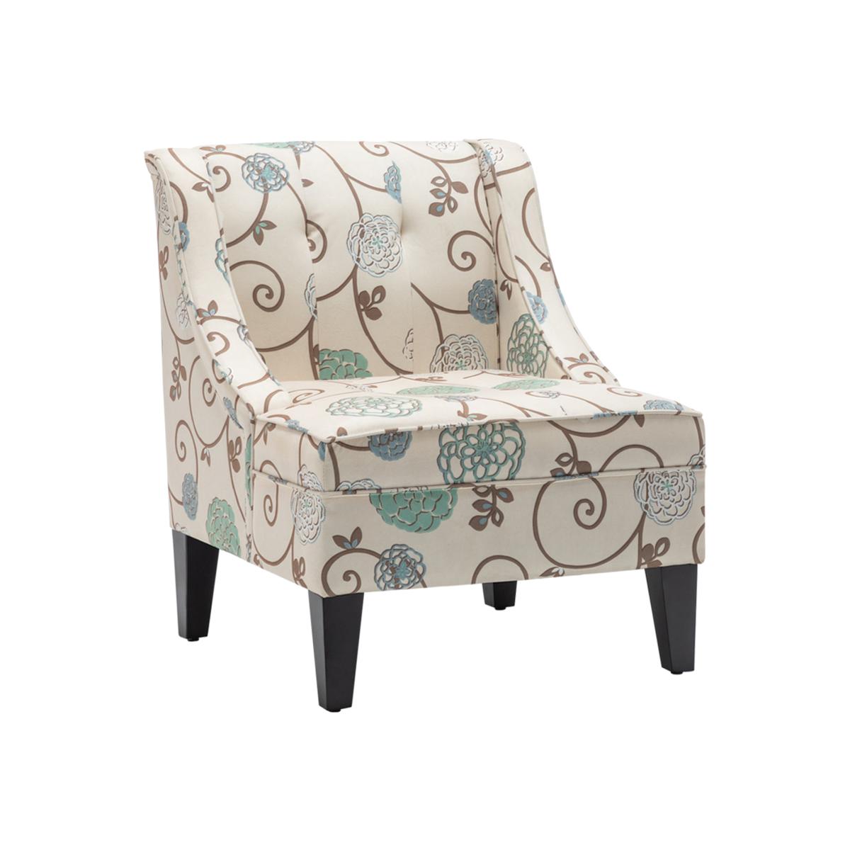 Patterned Linen Wingback Chair - Beige/Flower – image 1