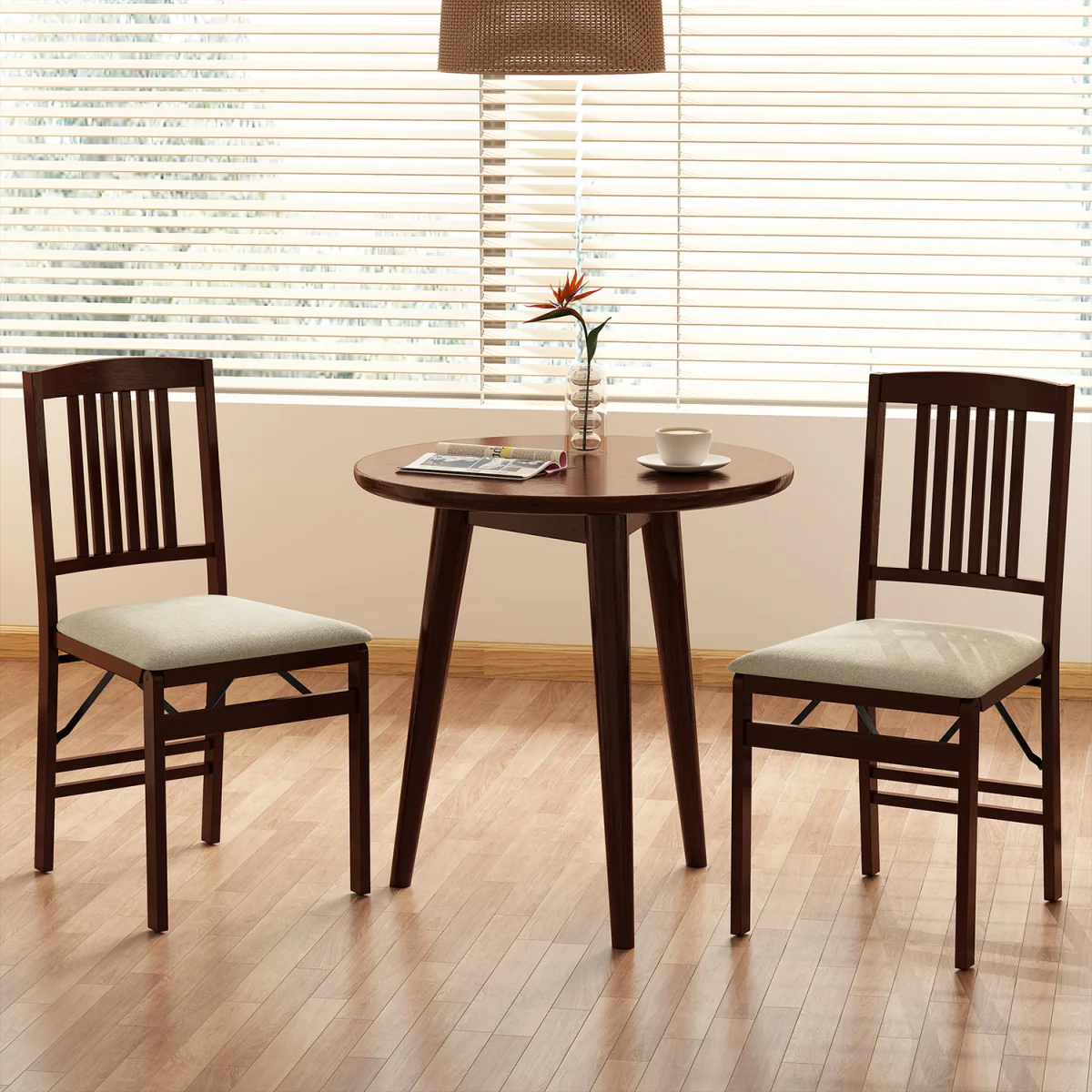 Set of 2 Foldable Kitchen Chairs - Beige