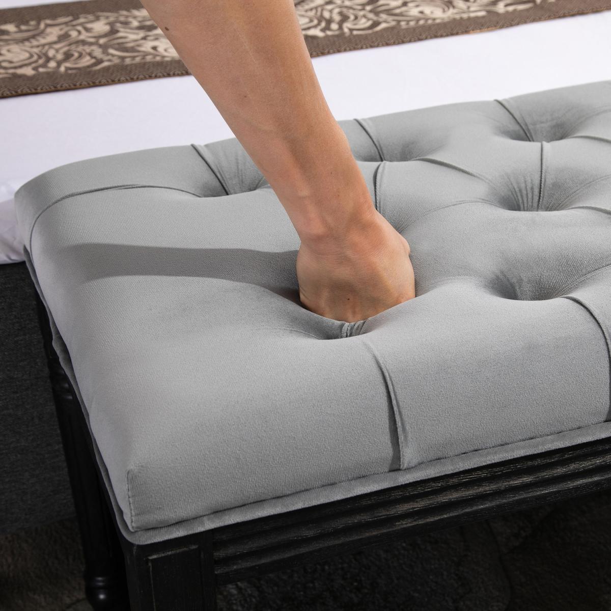 Fabric Velvet Upholstered Tufted Accent Bench - Grey – image 3