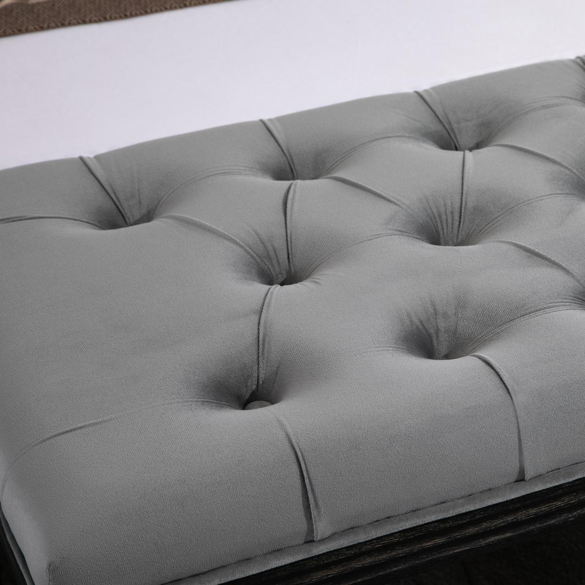 Fabric Velvet Upholstered Tufted Accent Bench - Grey – image 4