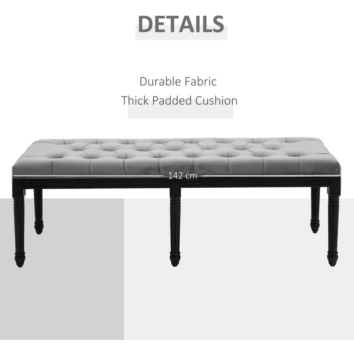Fabric Velvet Upholstered Tufted Accent Bench - Grey – image 6