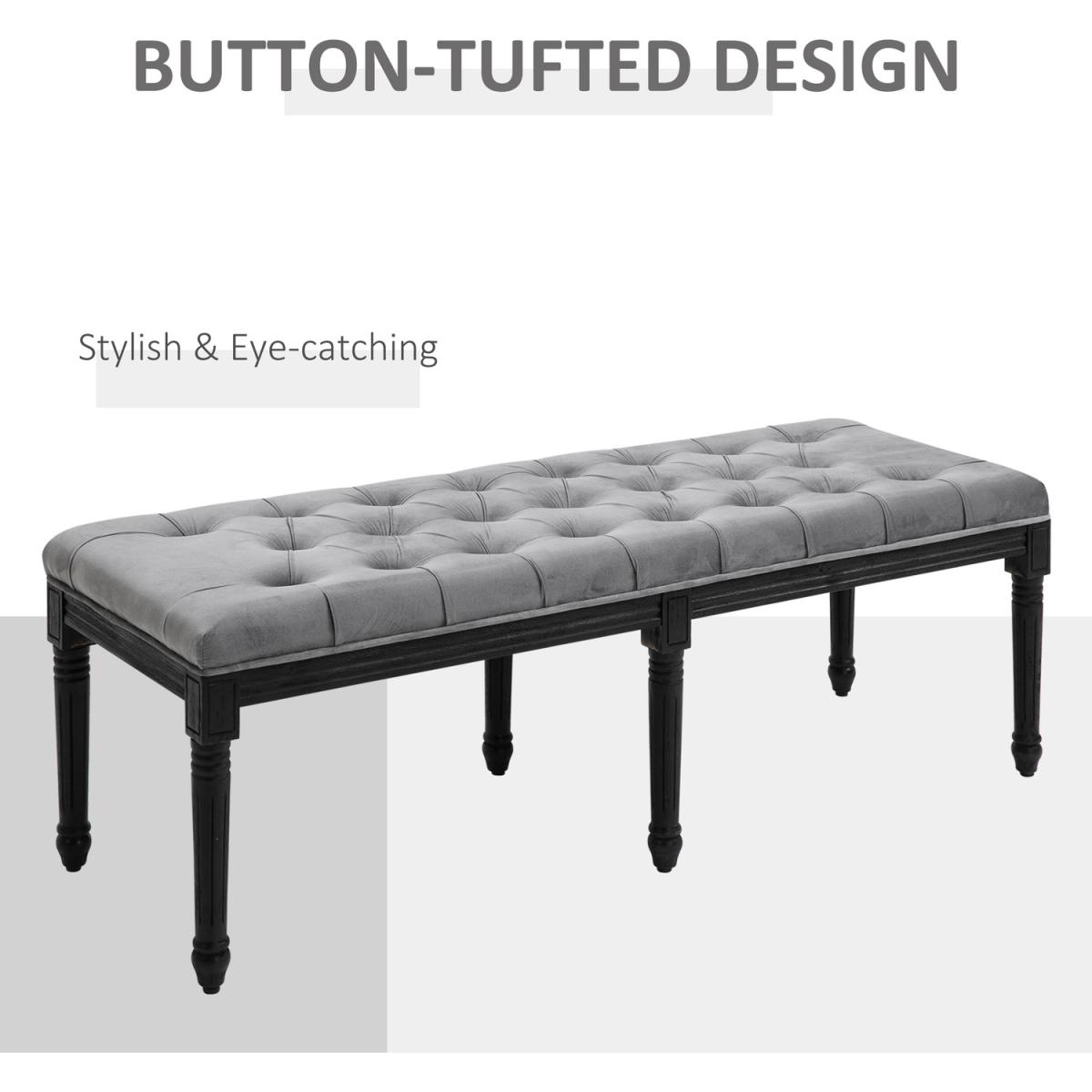 Fabric Velvet Upholstered Tufted Accent Bench - Grey – image 8
