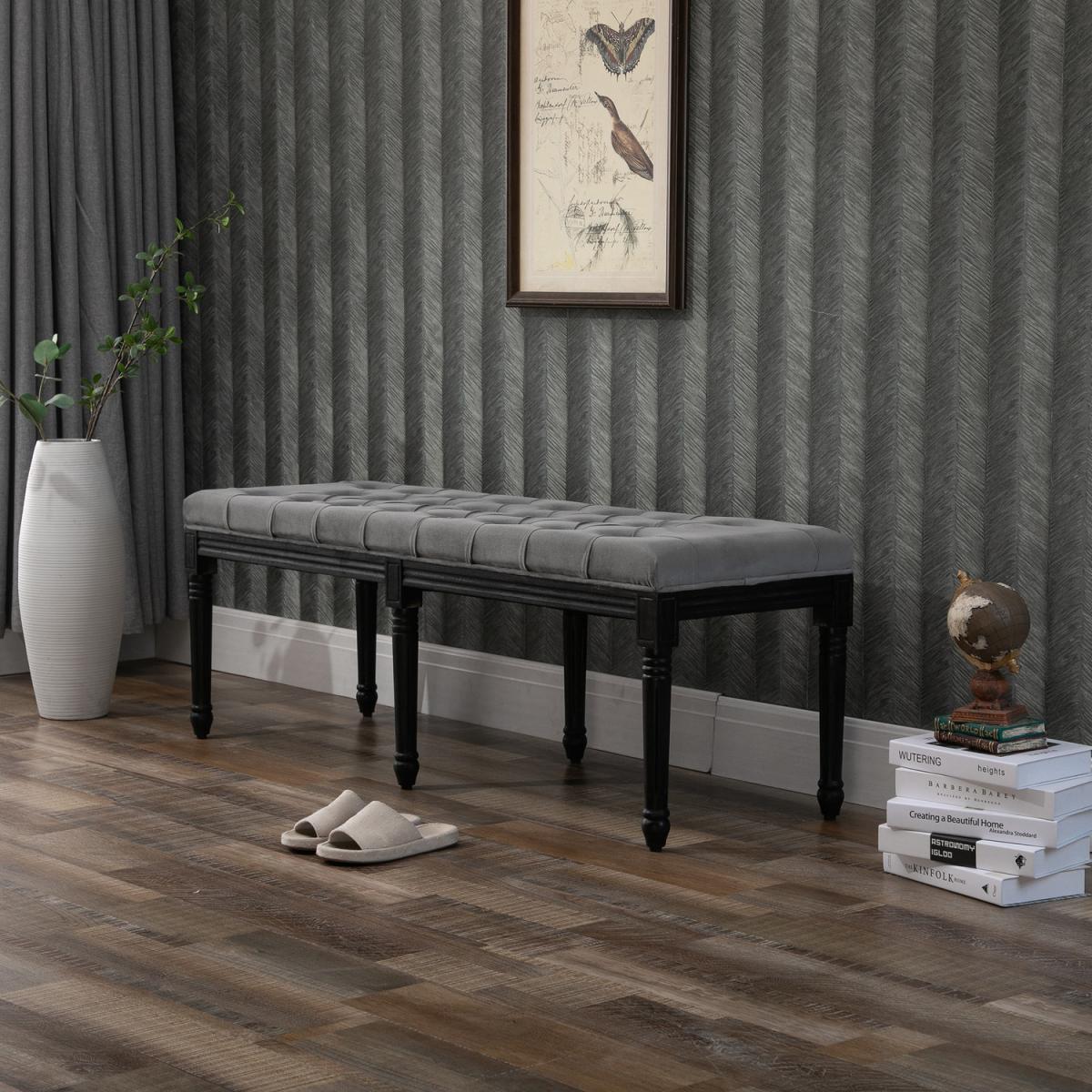 Fabric Velvet Upholstered Tufted Accent Bench - Grey – image 9
