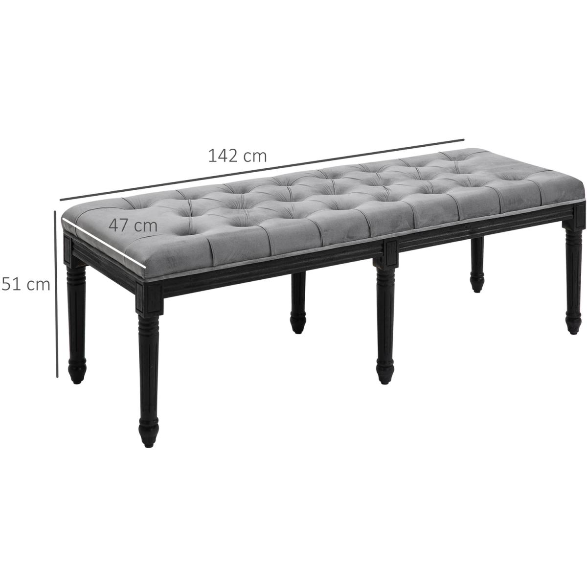 Fabric Velvet Upholstered Tufted Accent Bench - Grey – image 10