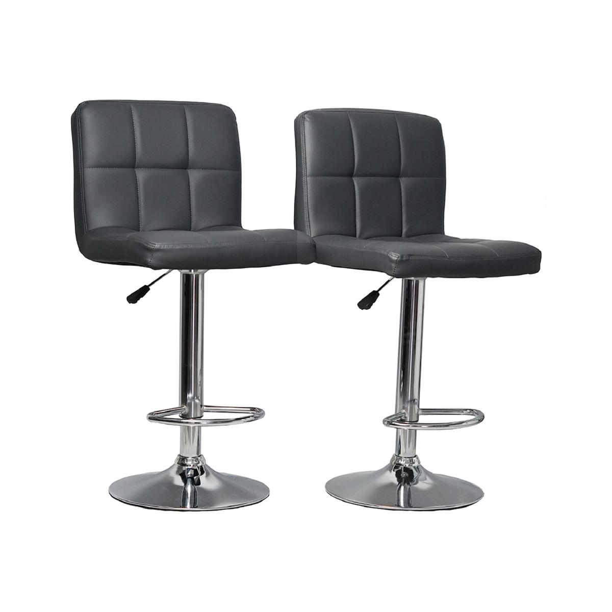 Pair Of 2 Dark Grey Faux Leather Swivel Breakfast Bar Stool Chairs - Dark Grey