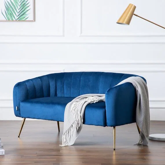 Modern Velvet Double Accent Chair - Royal Blue – image 1