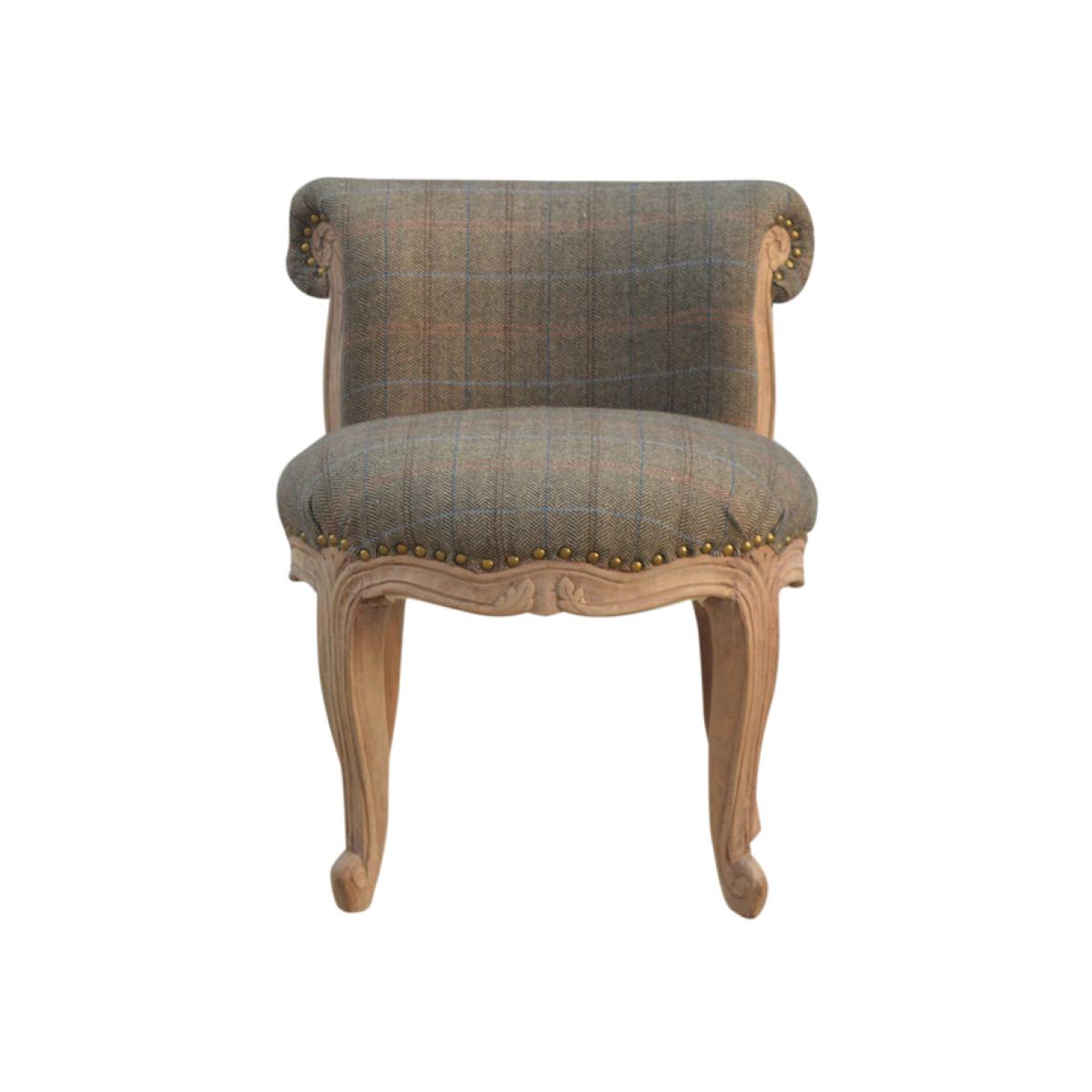 Modern Hand Crafted Small Multi Tweed French Chair - Brown