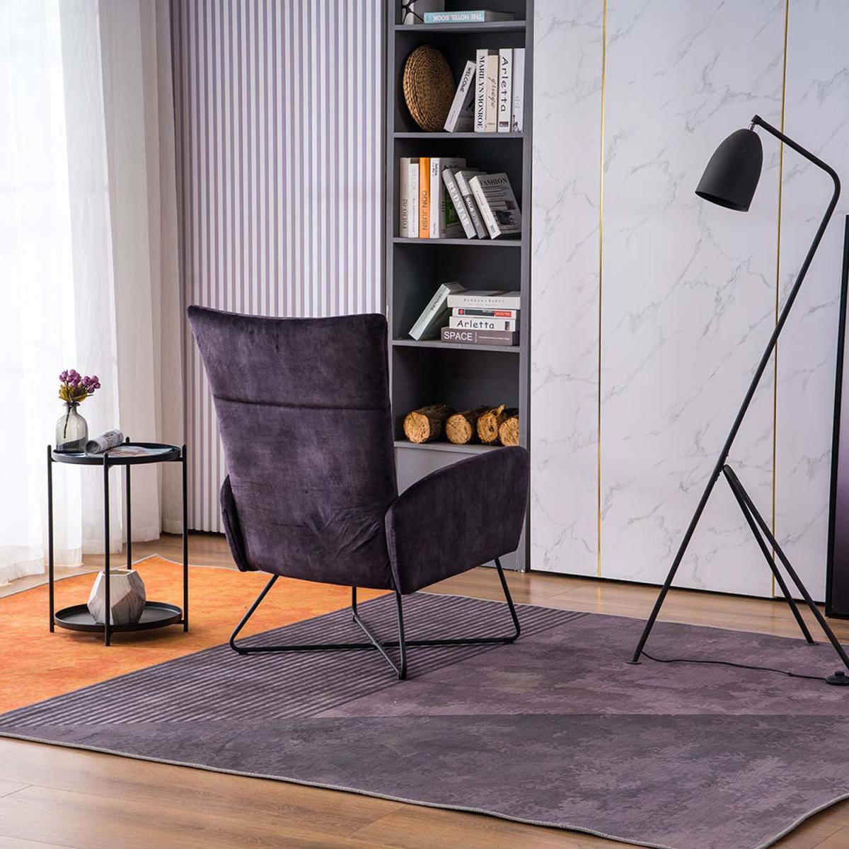 Ingrid Velvet Modern Metal Legs Accent Chair  - Slate Grey / With Footstool – image 2