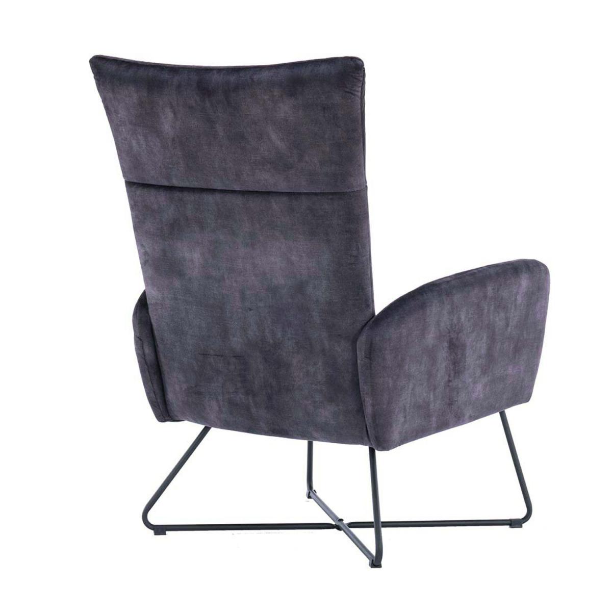 Ingrid Velvet Modern Metal Legs Accent Chair  - Slate Grey / With Footstool – image 3