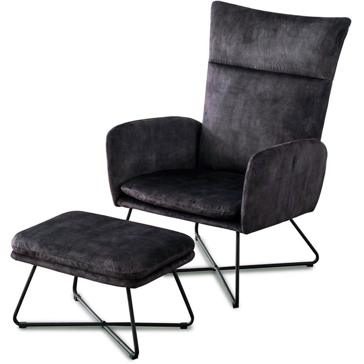 Ingrid Velvet Modern Metal Legs Accent Chair  - Slate Grey / With Footstool – image 5