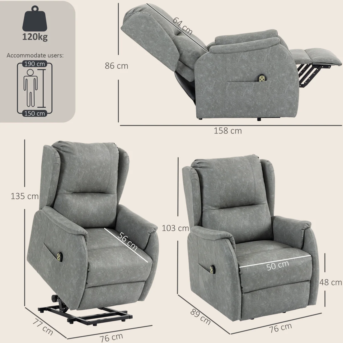 HOMCOM Power Lift Recliner Chair Dual Motor - Brown – image 17