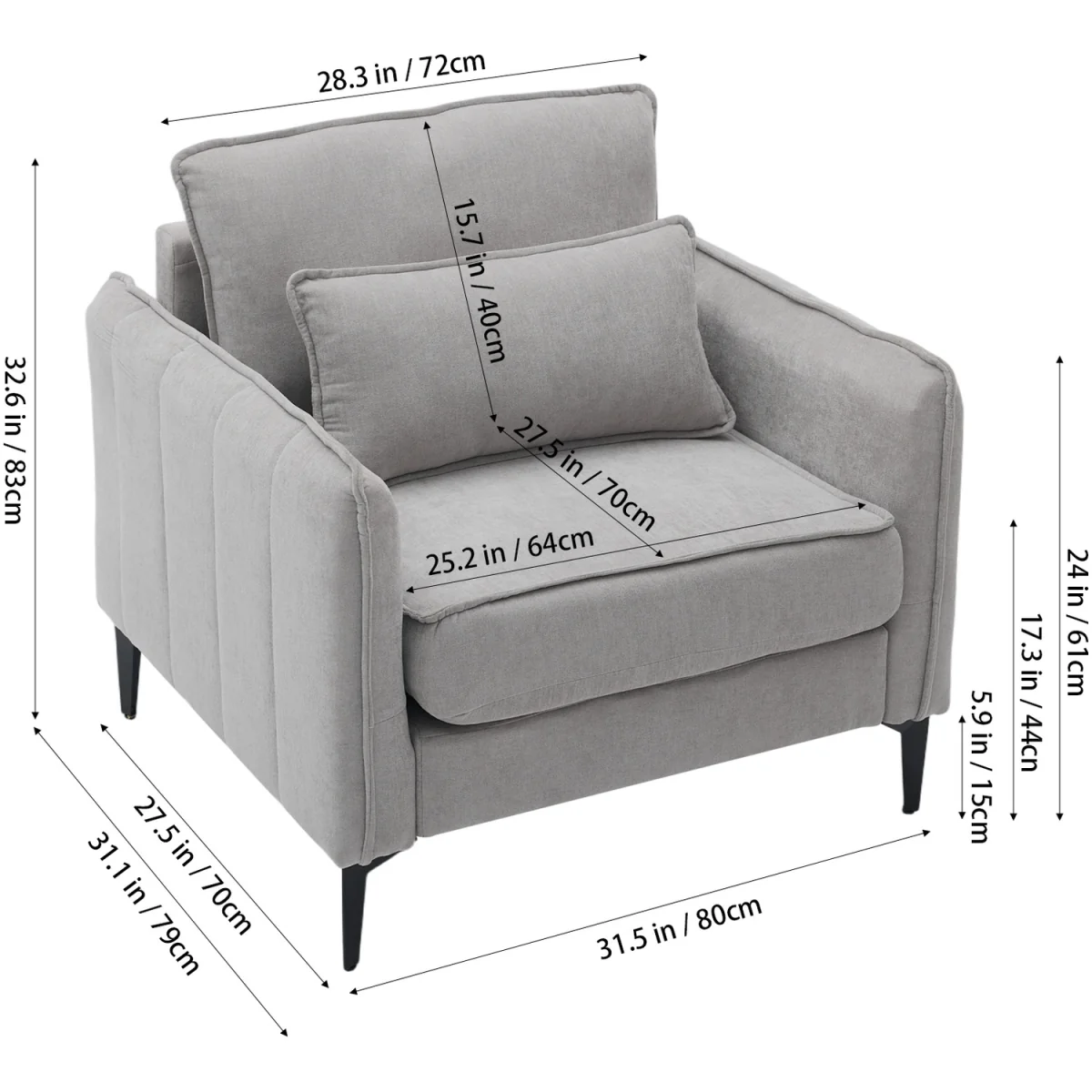 Modern Upholstered Accent Chair with Lumbar Cushion - Light Grey – image 2