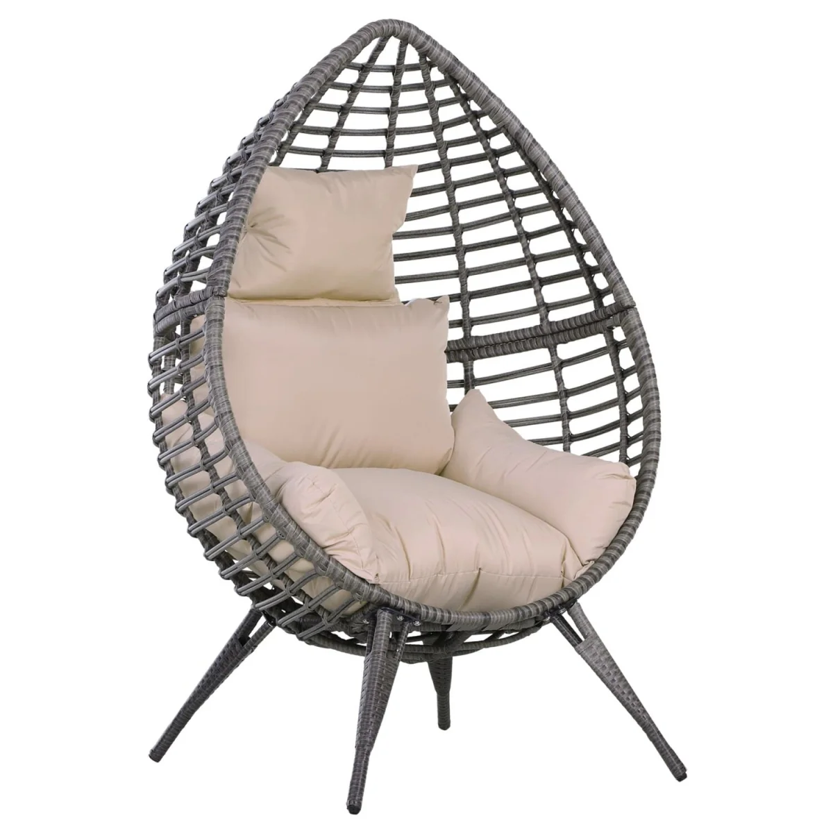 Elpale Grey Rattan Teardrop Egg Chair with Cream Cushion – image 3