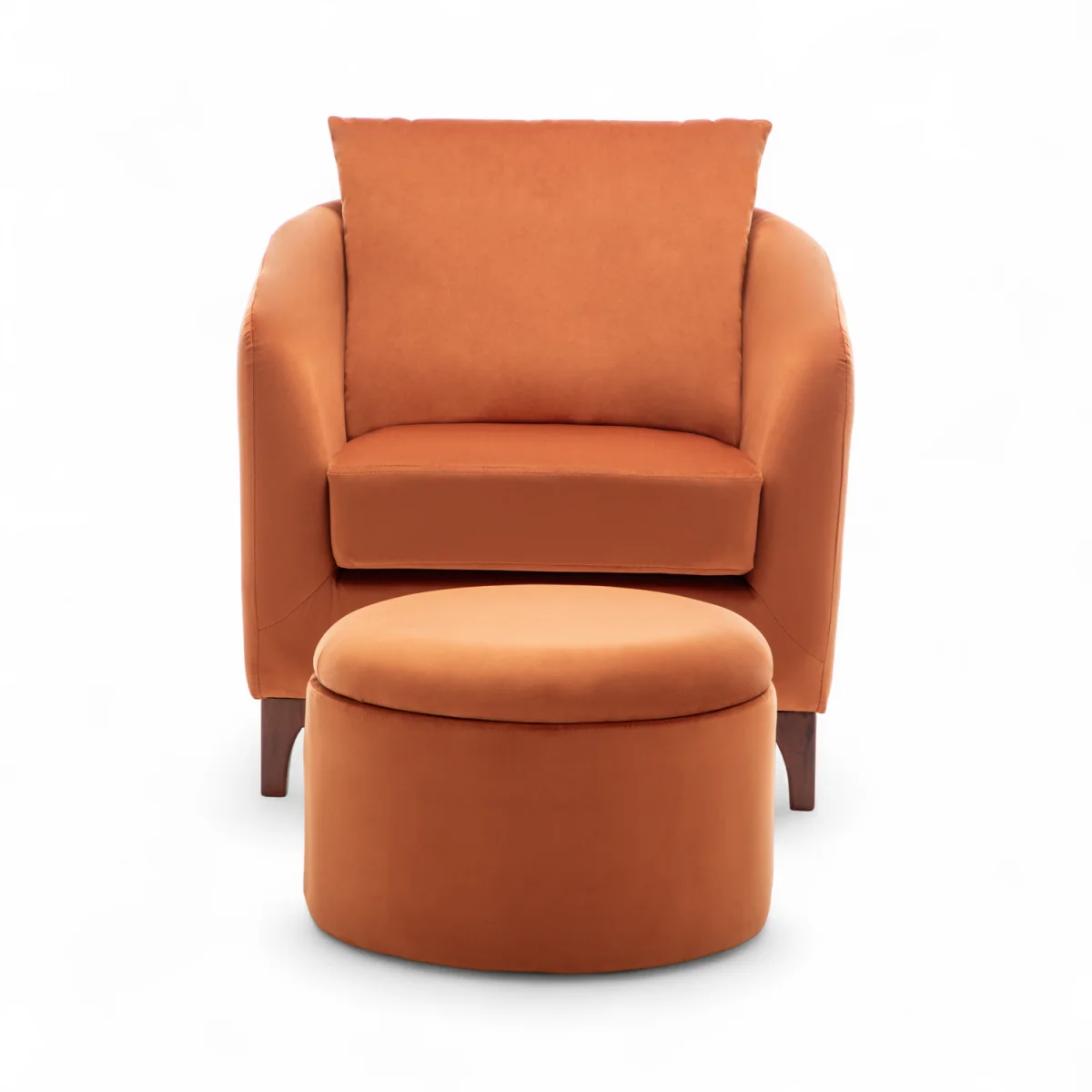 Velvet Orange Angela Accent Tub Chair with Ottoman - Orange – image 3