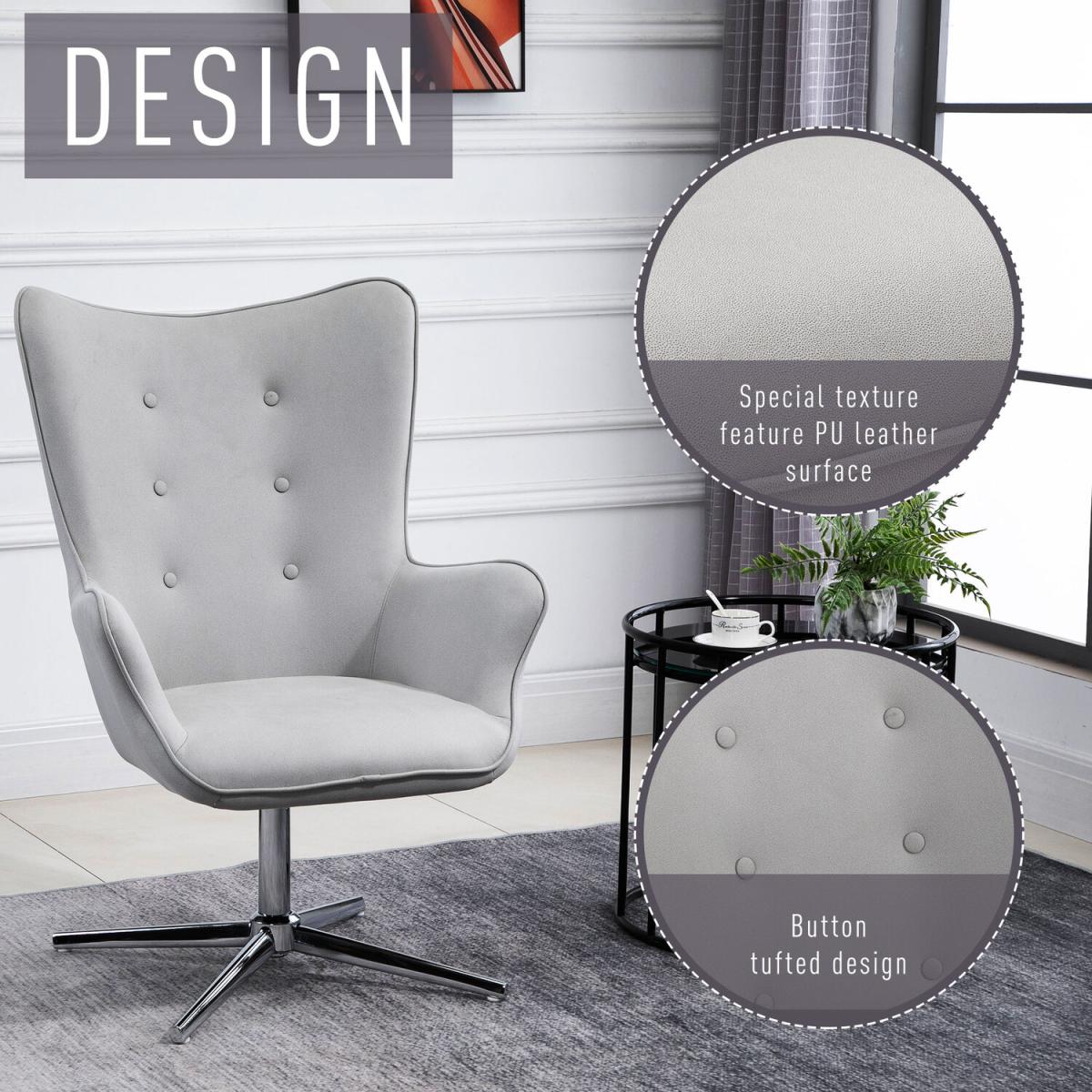 Retro PU Leather Swivel Accent Chair  - Grey – image 3