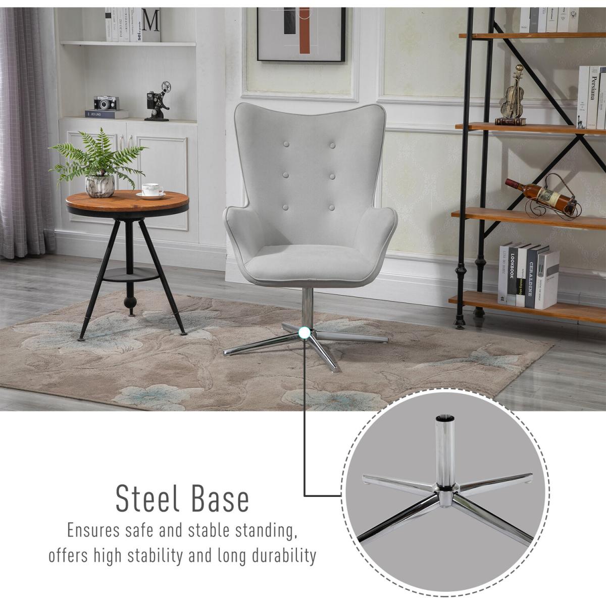 Retro PU Leather Swivel Accent Chair  - Grey – image 6
