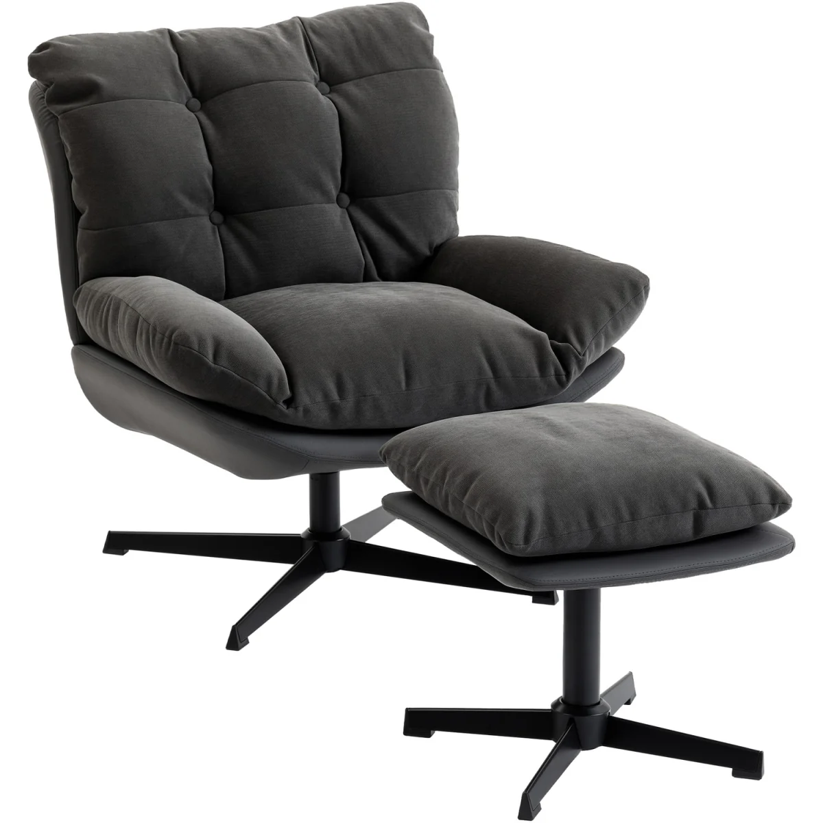 HOMCOM Accent Chair with Footstool, Modern Swivel Lounge Chair, Dark Grey - Dark Grey – image 2