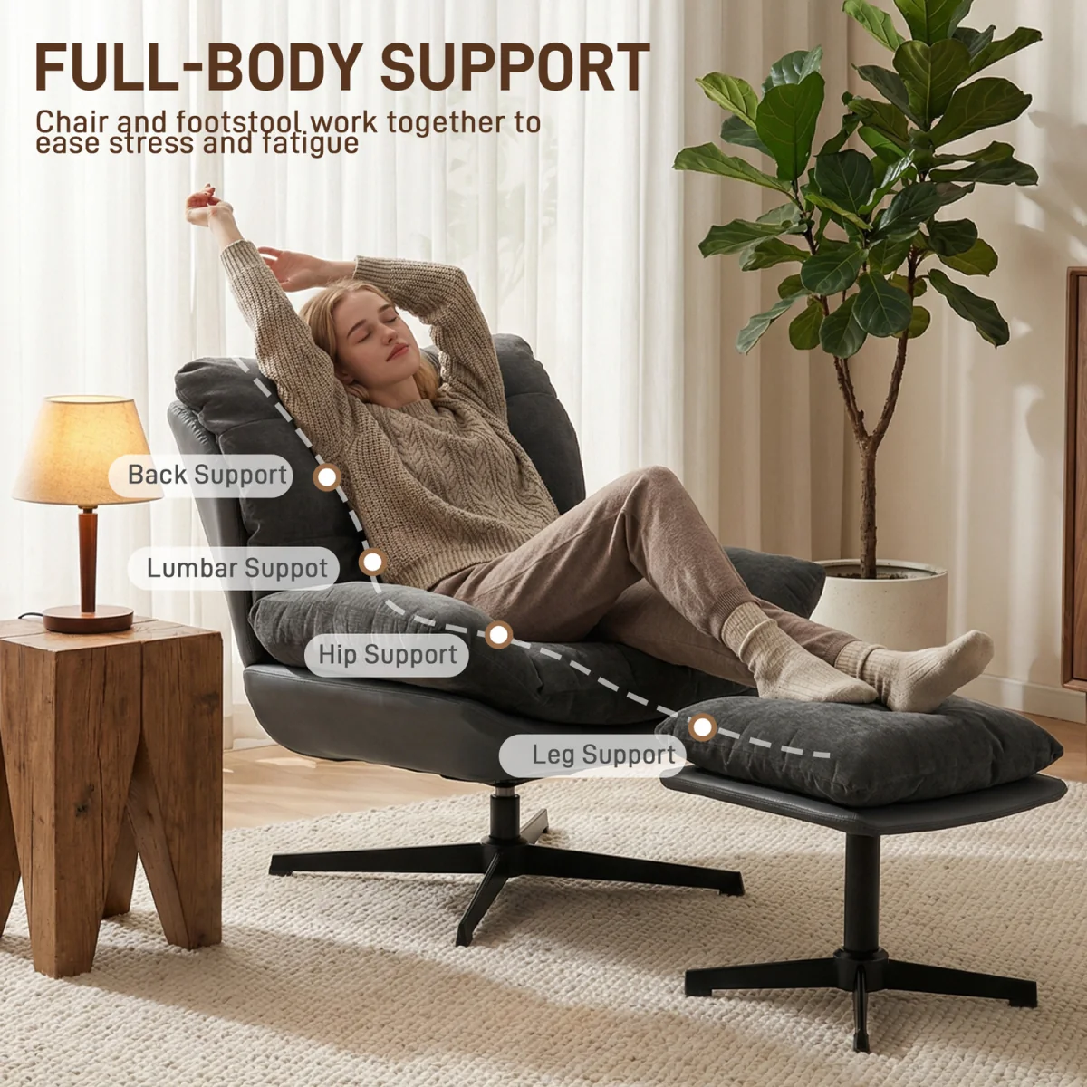 HOMCOM Accent Chair with Footstool, Modern Swivel Lounge Chair, Dark Grey - Dark Grey – image 4