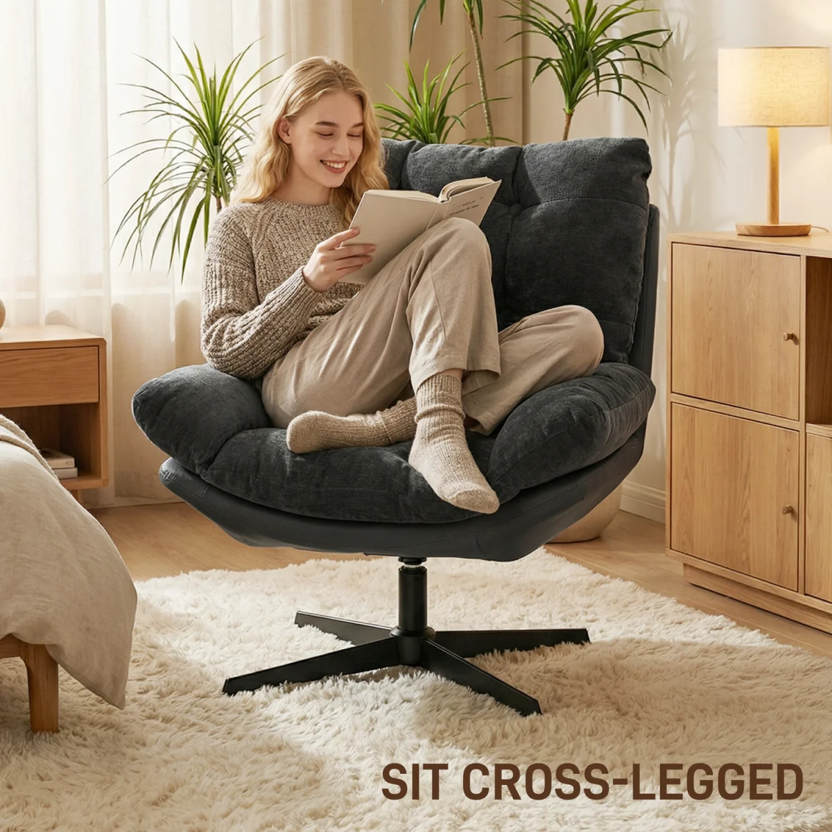 HOMCOM Accent Chair with Footstool, Modern Swivel Lounge Chair, Dark Grey - Dark Grey – image 5