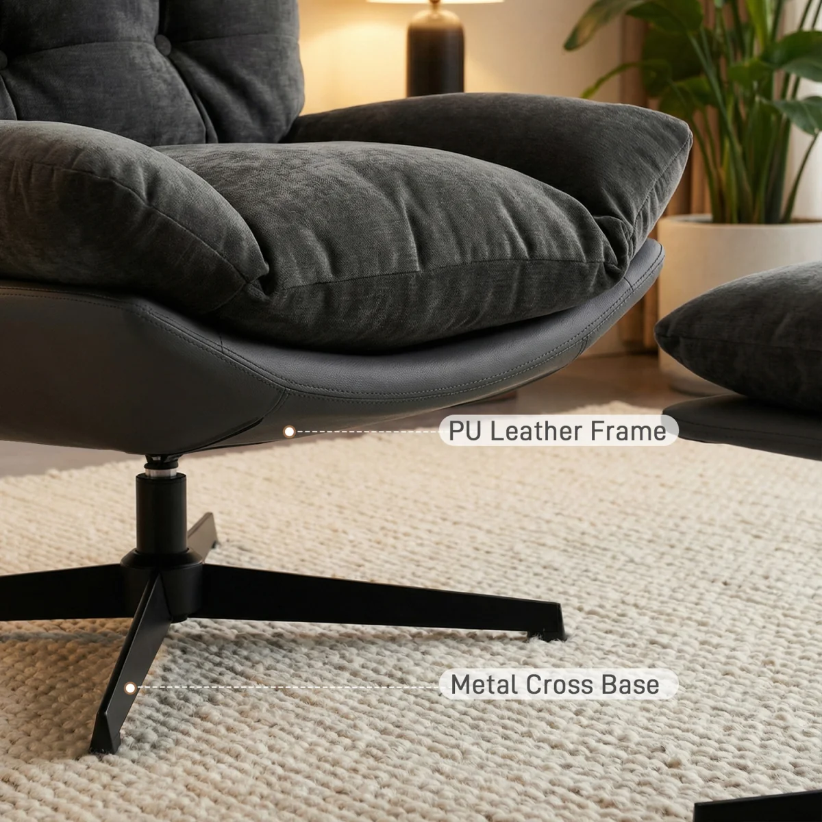 HOMCOM Accent Chair with Footstool, Modern Swivel Lounge Chair, Dark Grey - Dark Grey – image 8