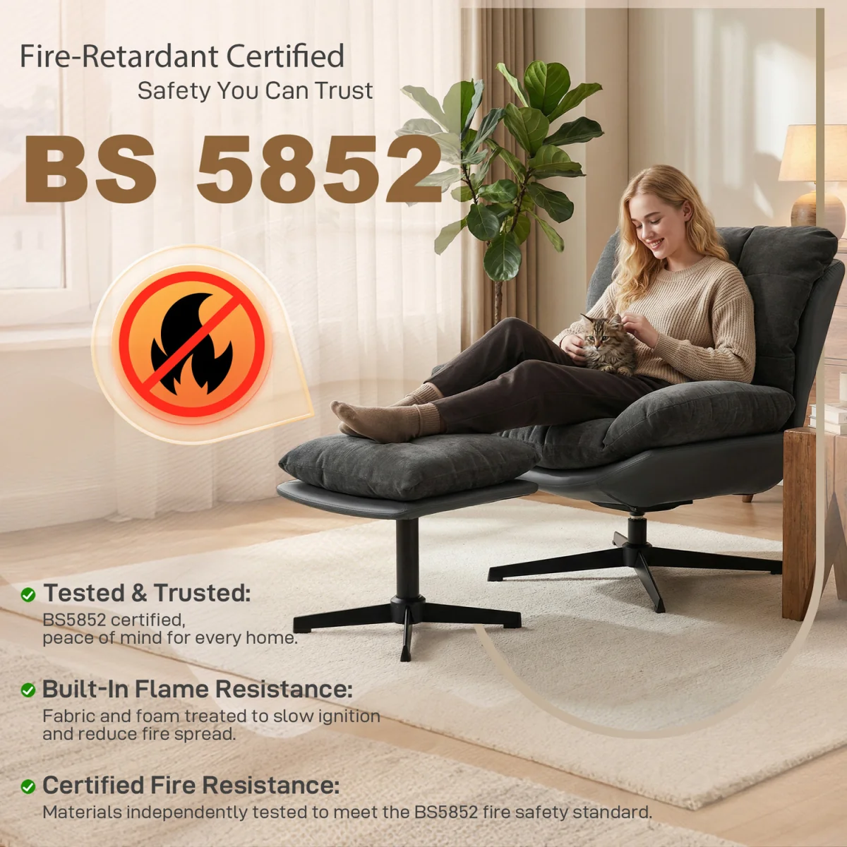 HOMCOM Accent Chair with Footstool, Modern Swivel Lounge Chair, Dark Grey - Dark Grey – image 9