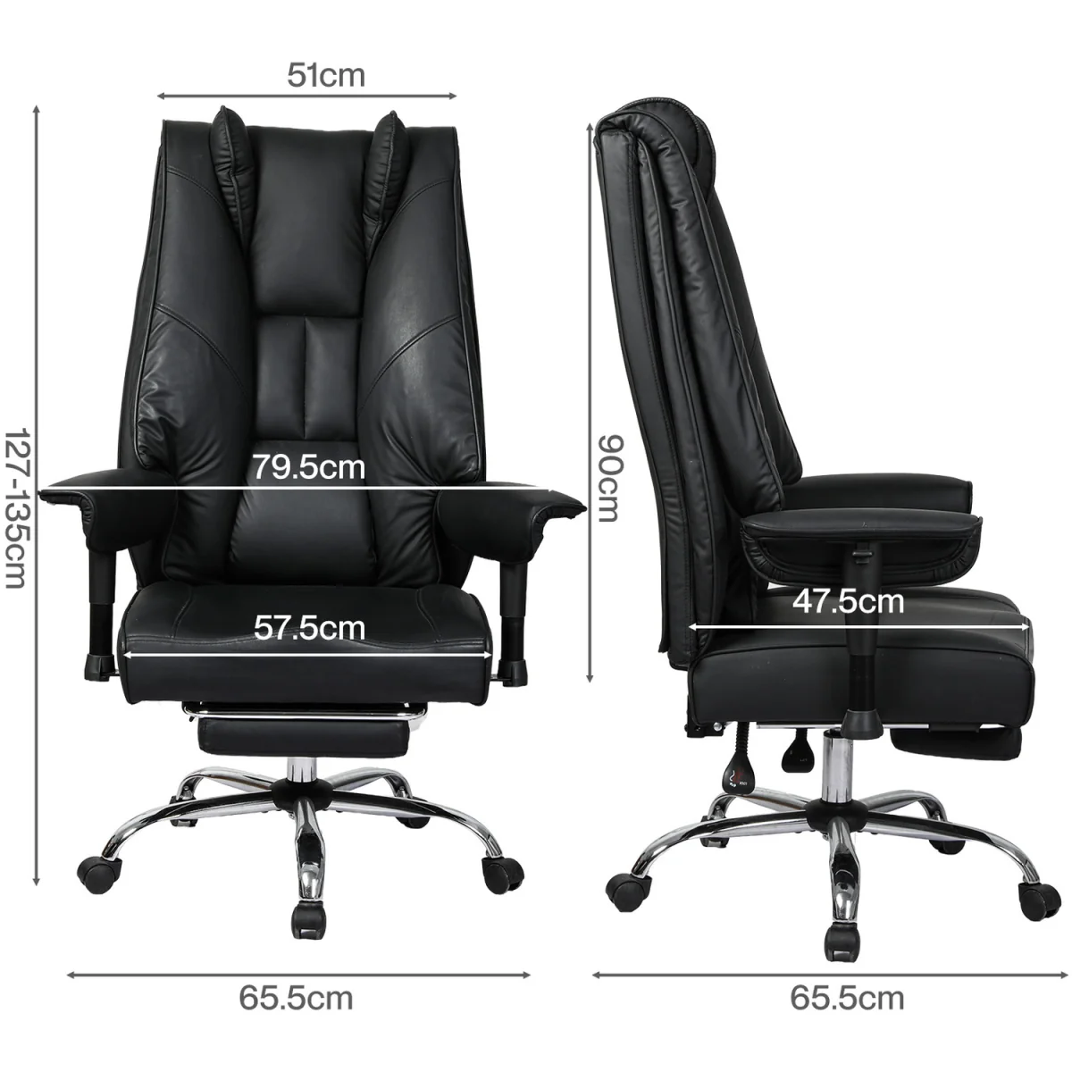 Levede Big Tall High Back Heavy Duty PU Recliner Executive Chair - Black – image 3