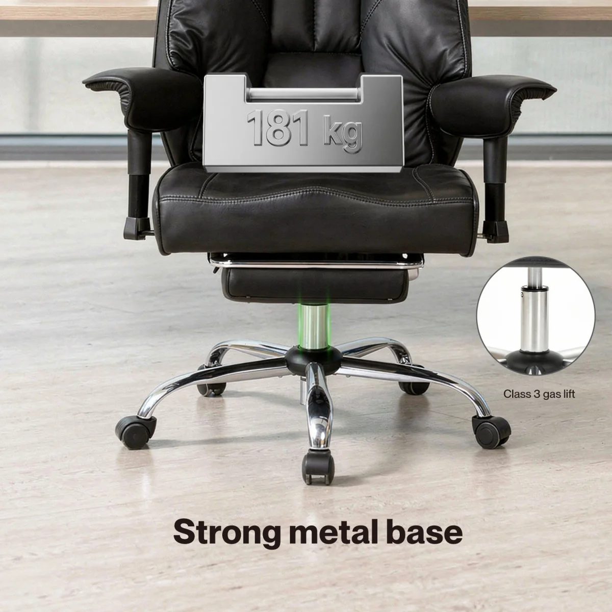 Levede Big Tall High Back Heavy Duty PU Recliner Executive Chair - Black – image 4