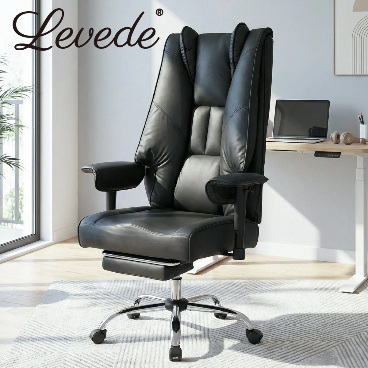 Levede Big Tall High Back Heavy Duty PU Recliner Executive Chair - Black – image 5
