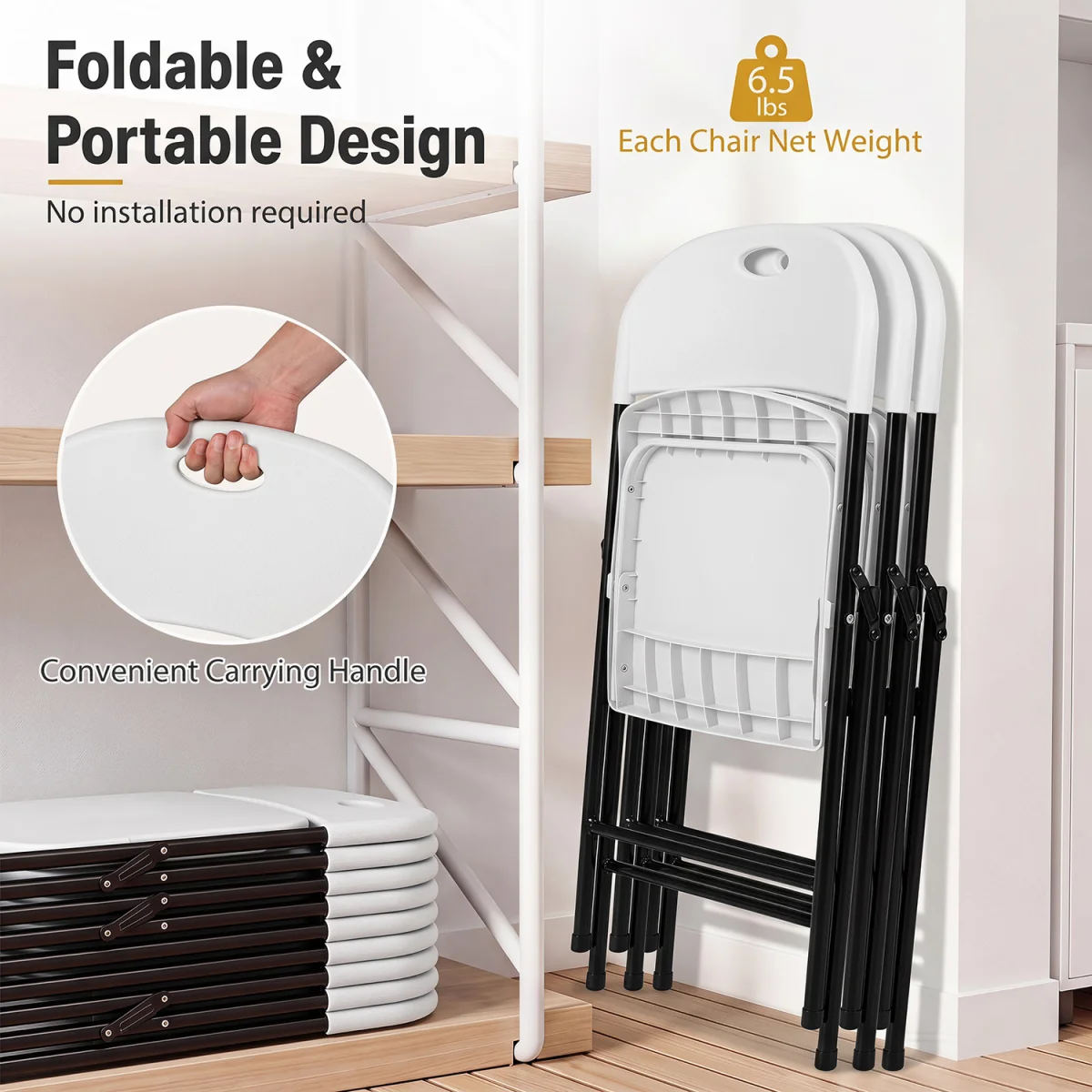 Set of 4 Foldable Plastic Chairs - White – image 4