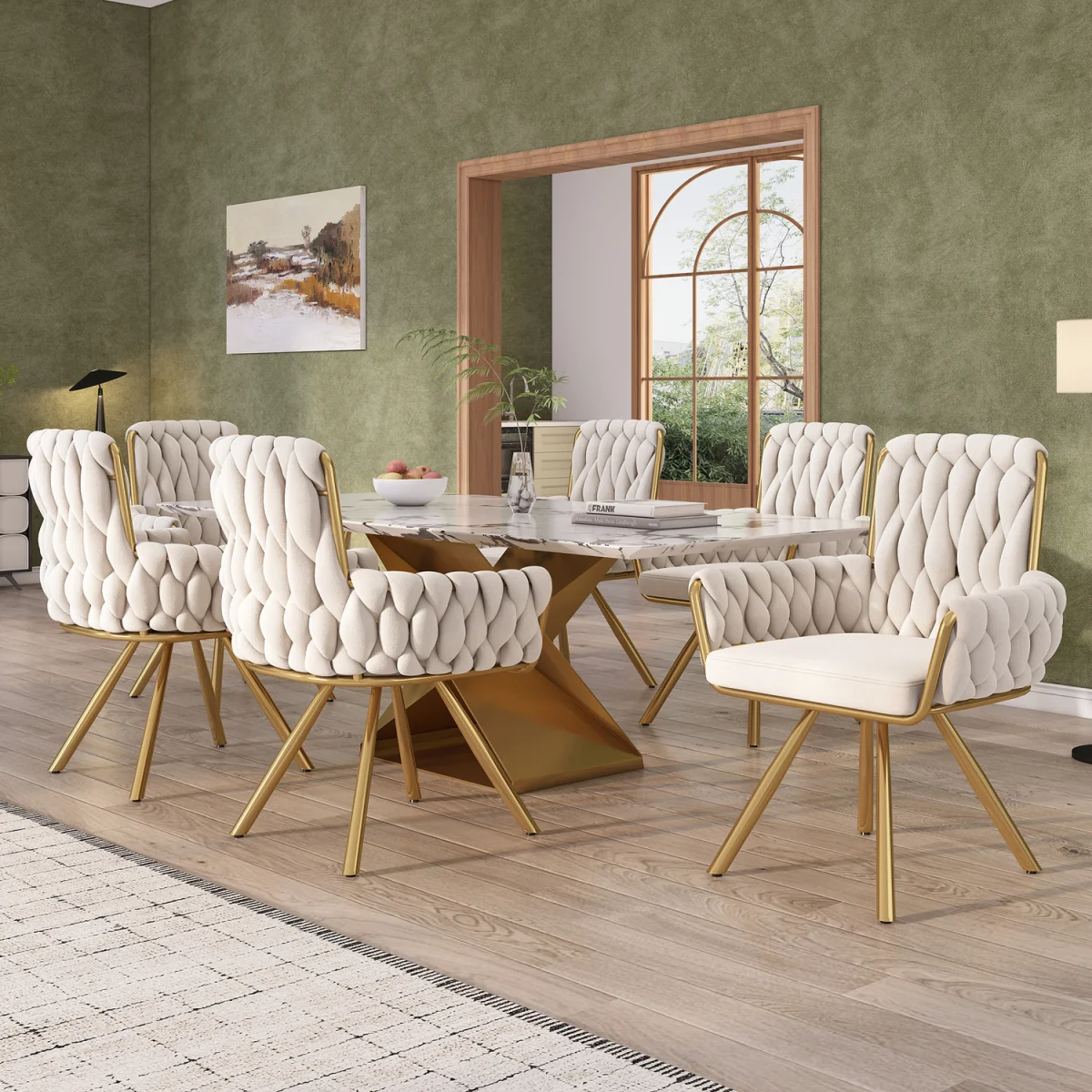 AKA Velvet Luxurious Swivel Chair with Four Metal Legs, Beige - Beige – image 4