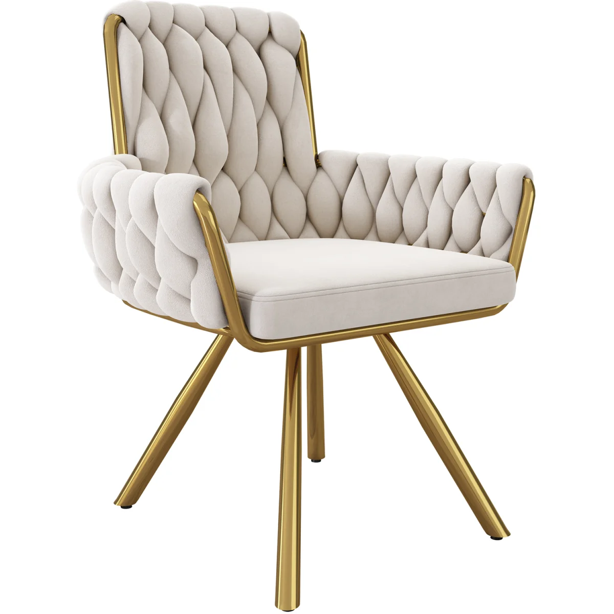 AKA Velvet Luxurious Swivel Chair with Four Metal Legs, Beige - Beige – image 7