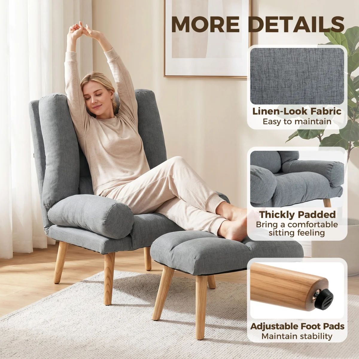 HOMCOM Recliner Chair Ottoman Set - Grey – image 4