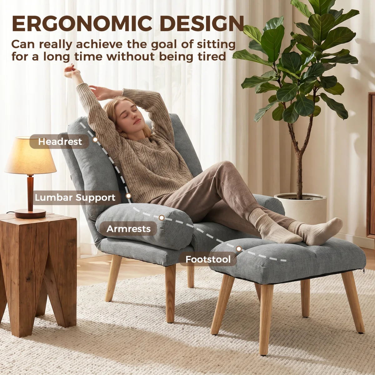 HOMCOM Recliner Chair Ottoman Set - Grey – image 6